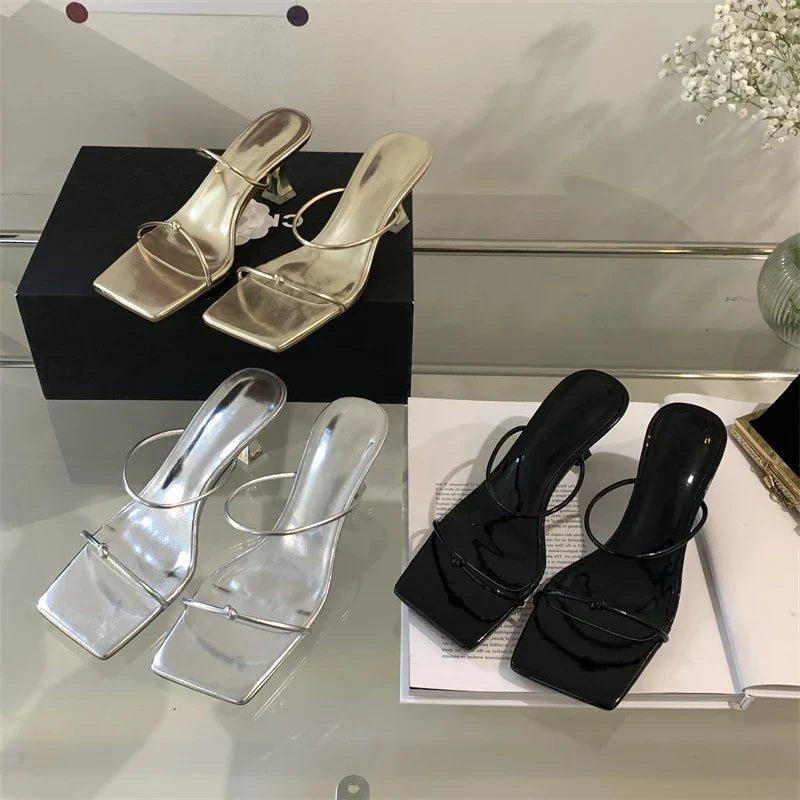 Narrow Band Slipper Square Toe Slip On Elegant Gladiator Sandal Shoes