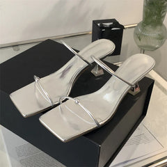 Narrow Band Slipper Square Toe Slip On Elegant Gladiator Sandal Shoes