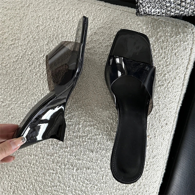 PVC Transparent Candy Slippers Open Toe Wedge Mule Slides Shoes Low Heel Pumps