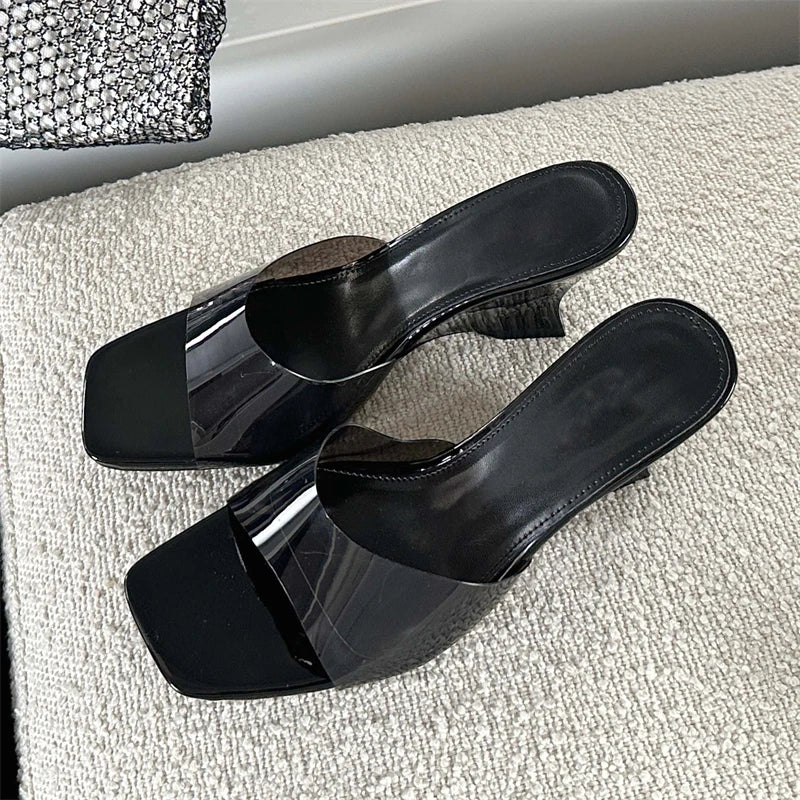 PVC Transparent Candy Slippers Open Toe Wedge Mule Slides Shoes Low Heel Pumps