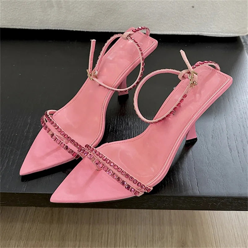 Narrow Band Buckle Strap Pointed Toe Highs Banquet Party Shoes Low Heel Pumps