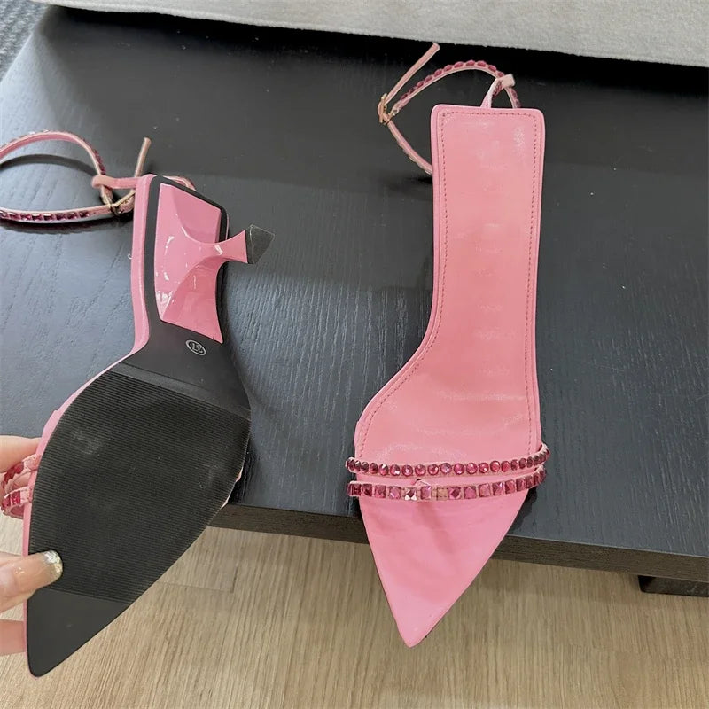 Narrow Band Buckle Strap Pointed Toe Highs Banquet Party Shoes Low Heel Pumps