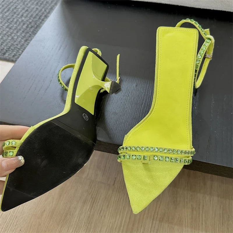 Narrow Band Buckle Strap Pointed Toe Highs Banquet Party Shoes Low Heel Pumps