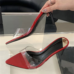 PVC Transparent Slipper Pointed Toe Slides Stripper Sandal Thin Mule Shoes Low Heel Pumps