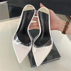 PVC Transparent Slipper Pointed Toe Slides Stripper Sandal Thin Mule Shoes Low Heel Pumps
