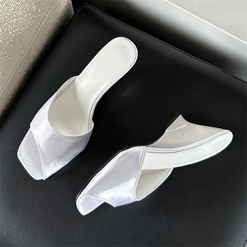 Silk Wedges High Open Toe Slippers Mule Beach Slides Shoes Low Heel Pumps