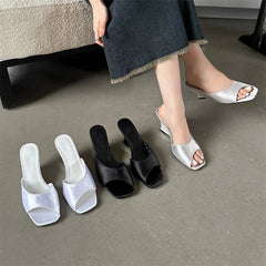 Silk Wedges High Open Toe Slippers Mule Beach Slides Shoes Low Heel Pumps