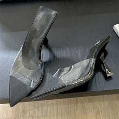 Street Style PVC Transparent Highs Pointed Toe Slippers Party Shoes Low Heel Pumps
