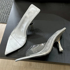 Street Style PVC Transparent Highs Pointed Toe Slippers Party Shoes Low Heel Pumps