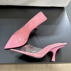 Street Style PVC Transparent Highs Pointed Toe Slippers Party Shoes Low Heel Pumps