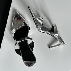 Thin Highs Slippers Narrow Band Pointed Toe Slides Low Heel Pumps