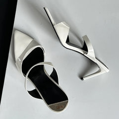 Thin Highs Slippers Narrow Band Pointed Toe Slides Low Heel Pumps
