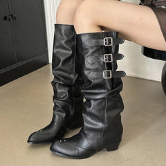 Round Toe Square Low Heels Knee High Boots