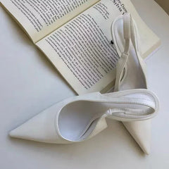 Elegant Silver Slingbacks Pointed Party Solid Stylish Low Heel Pumps
