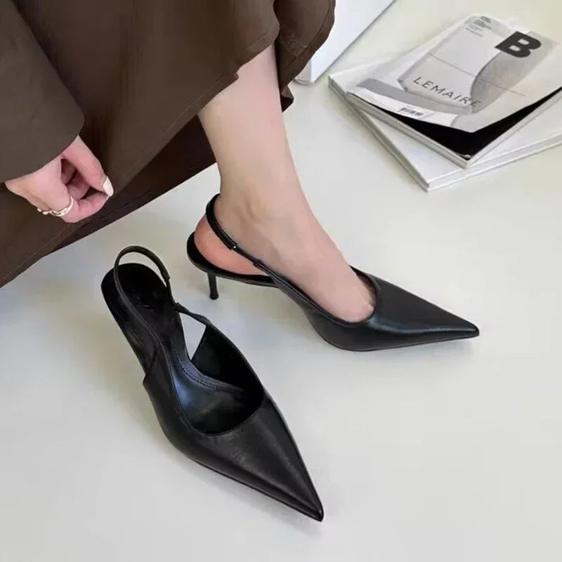 Elegant Silver Slingbacks Pointed Party Solid Stylish Low Heel Pumps