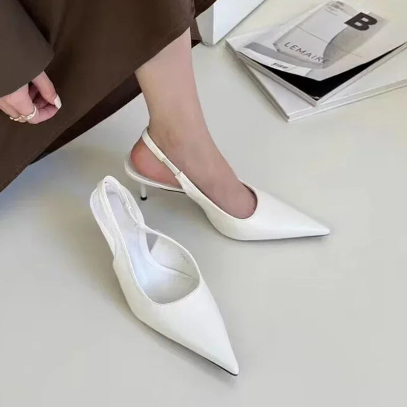 Elegant Silver Slingbacks Pointed Party Solid Stylish Low Heel Pumps