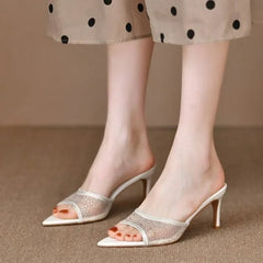 Retro High Elegant Pointed Versatile Party Women's Slippers Large Size Low Heel Pumps