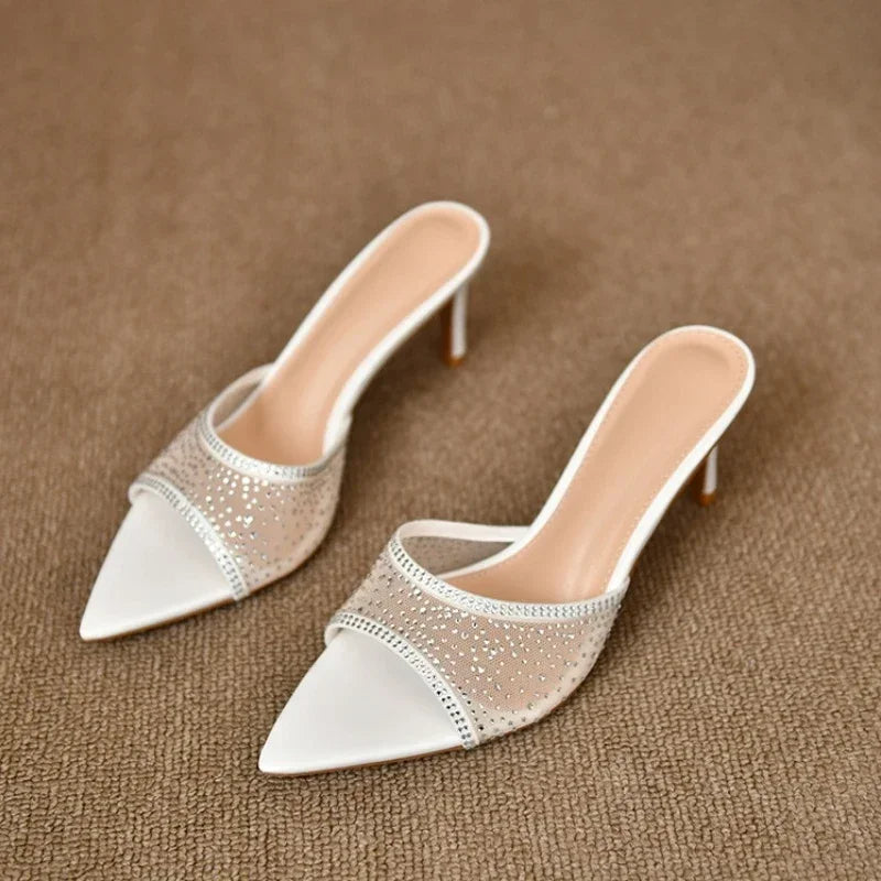 Retro High Elegant Pointed Versatile Party Women's Slippers Large Size Low Heel Pumps