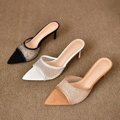 Retro High Elegant Pointed Versatile Party Women's Slippers Large Size Low Heel Pumps