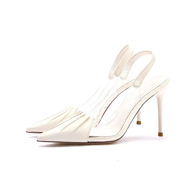 Pleated Pointed Thin Heeled Back Empty Shallow Fairy Style High Heel