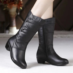 Black Middle Korean Low Heel Solid Fleece Warm Anti Skid Ankle Boot