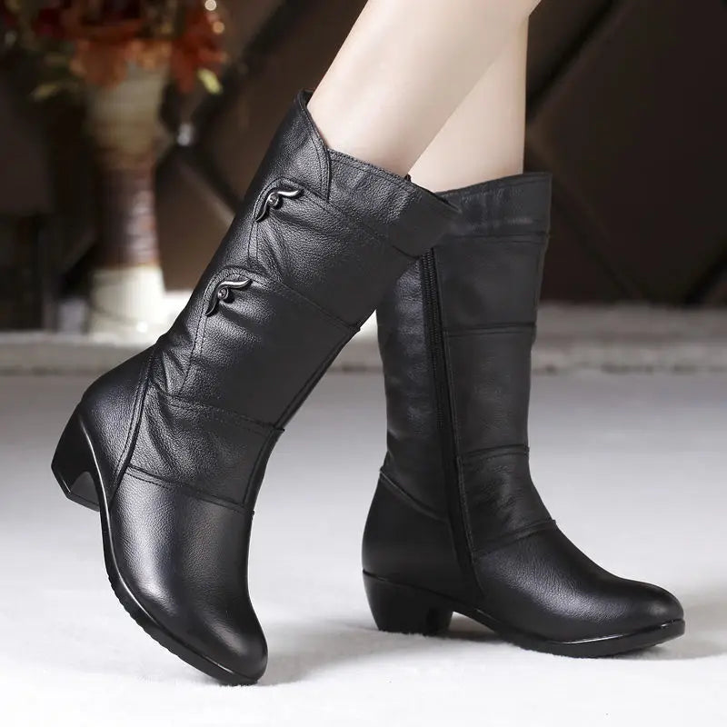 Black Middle Korean Low Heel Solid Fleece Warm Anti Skid Ankle Boot