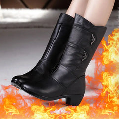 Black Middle Korean Low Heel Solid Fleece Warm Anti Skid Ankle Boot