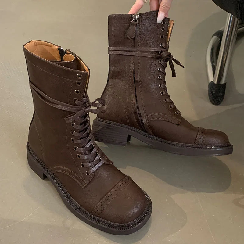 Stylish Lace Up Autumn Western Ankle Boot