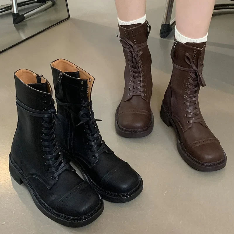 Stylish Lace Up Autumn Western Ankle Boot