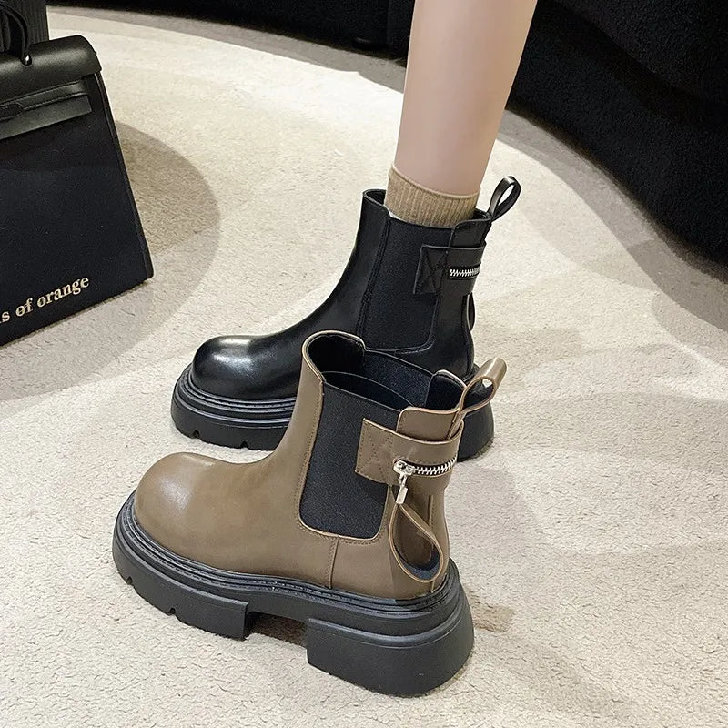 Pu Platform Modern Round Toe Stretch Ankle Boot