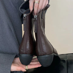 Low Heel Pointed Toe Chelsea Zippered Autumn Ankle Boot