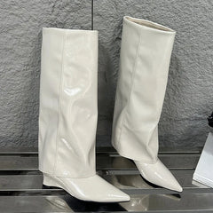 Pointed Toe Slip On Wedges Modern Long Knee High Boots