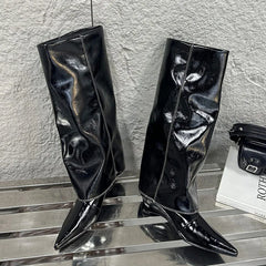Pointed Toe Slip On Wedges Modern Long Knee High Boots