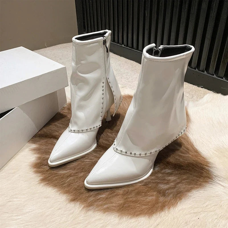 Side Zipper Pointed Toe Solid Short Stilettos Ankle Boot