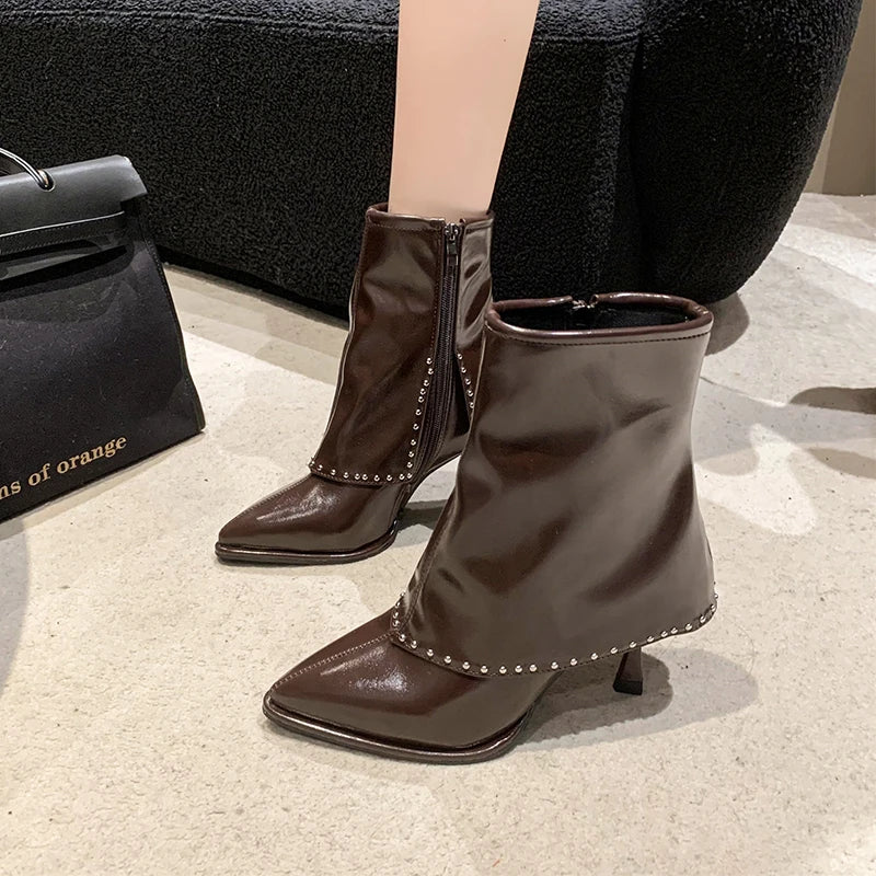 Side Zipper Pointed Toe Solid Short Stilettos Ankle Boot