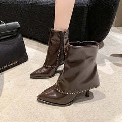Side Zipper Pointed Toe Solid Short Stilettos Ankle Boot