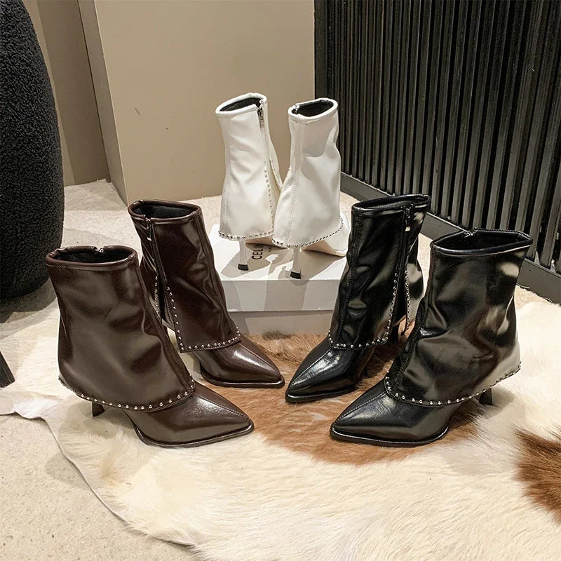 Side Zipper Pointed Toe Solid Short Stilettos Ankle Boot
