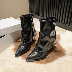 Side Zipper Pointed Toe Solid Short Stilettos Ankle Boot