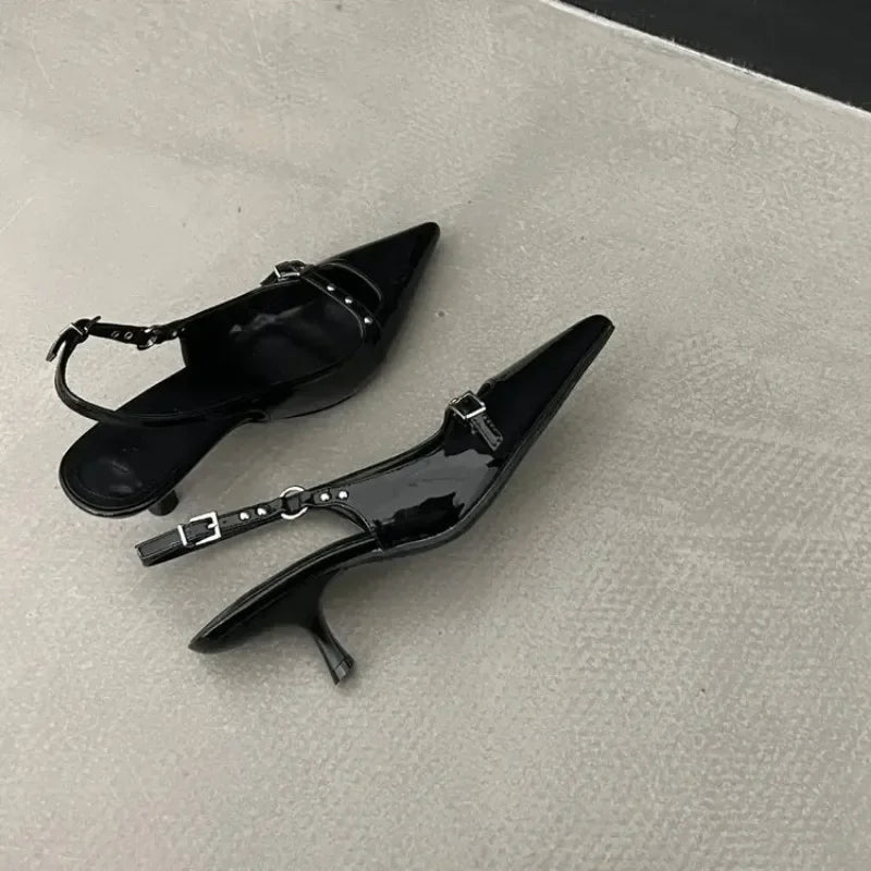 Slingback Meds Rivet Elegant Pointed Toe Mules Low Heel Pumps