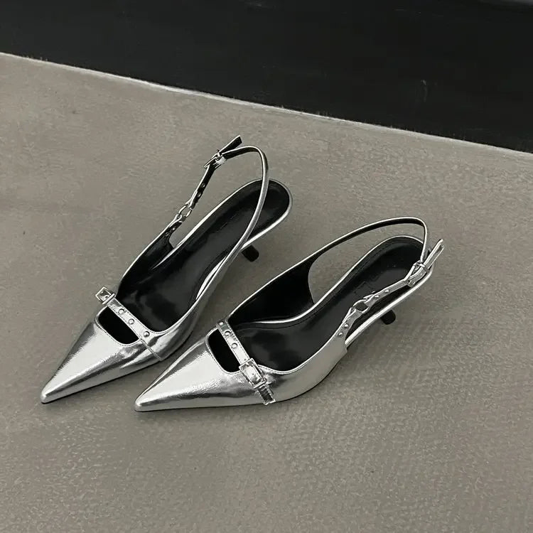 Slingback Meds Rivet Elegant Pointed Toe Mules Low Heel Pumps