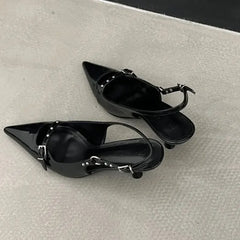 Slingback Meds Rivet Elegant Pointed Toe Mules Low Heel Pumps