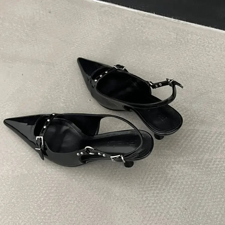 Slingback Meds Rivet Elegant Pointed Toe Mules Low Heel Pumps