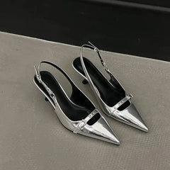 Slingback Meds Rivet Elegant Pointed Toe Mules Low Heel Pumps