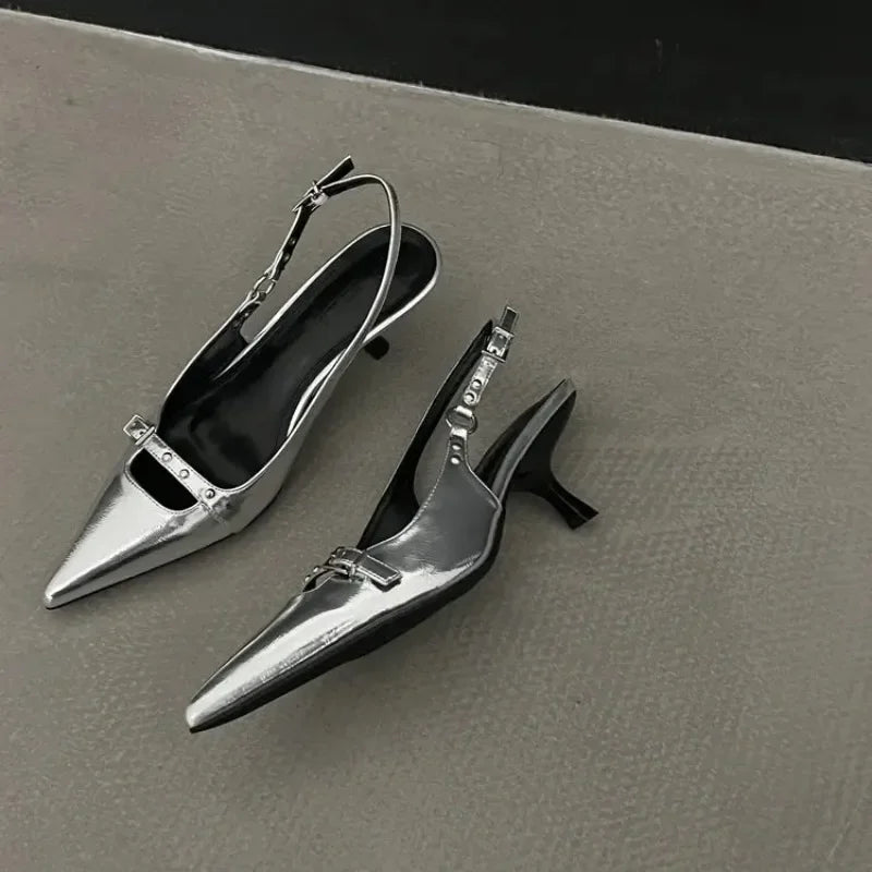 Slingback Meds Rivet Elegant Pointed Toe Mules Low Heel Pumps