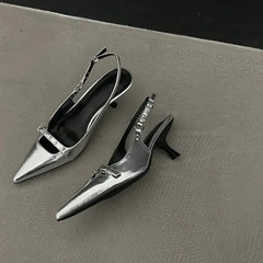 Slingback Meds Rivet Elegant Pointed Toe Mules Low Heel Pumps