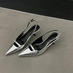 Slingback Meds Rivet Elegant Pointed Toe Mules Low Heel Pumps