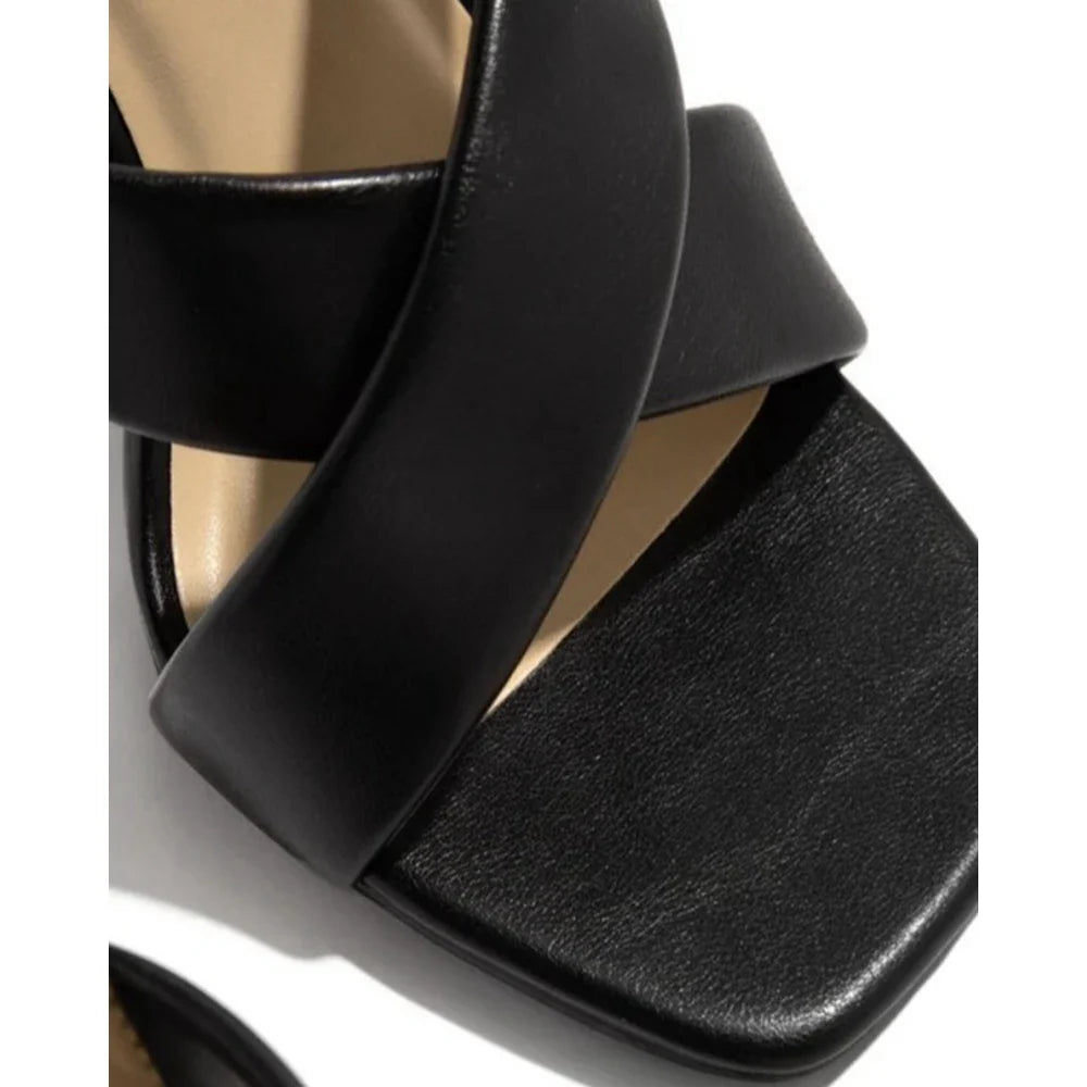 Cisscross High Heel Square Toe PU Leather Party Workwear High Heel
