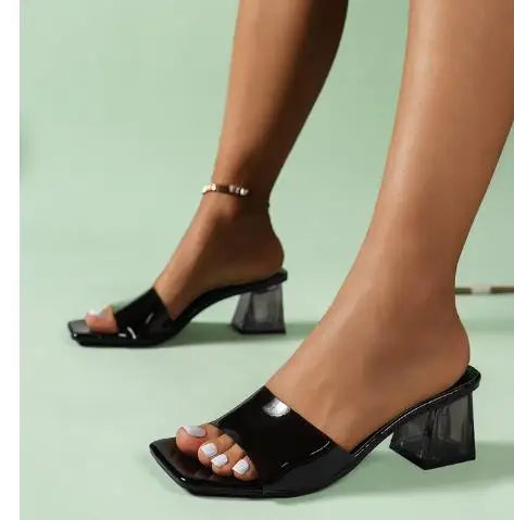 Square Toe Open Toe Slipper High Low Heel Pumps