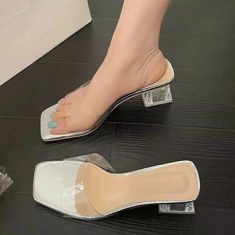 Square Toe Open Toe Slipper High Low Heel Pumps