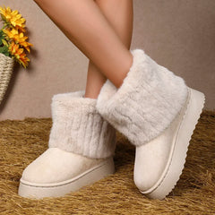 Round Toe Warm Thickened Plush Beige Mid-calf Boots Thick Sole Casual Comfortable Anti-slip Snow Boot